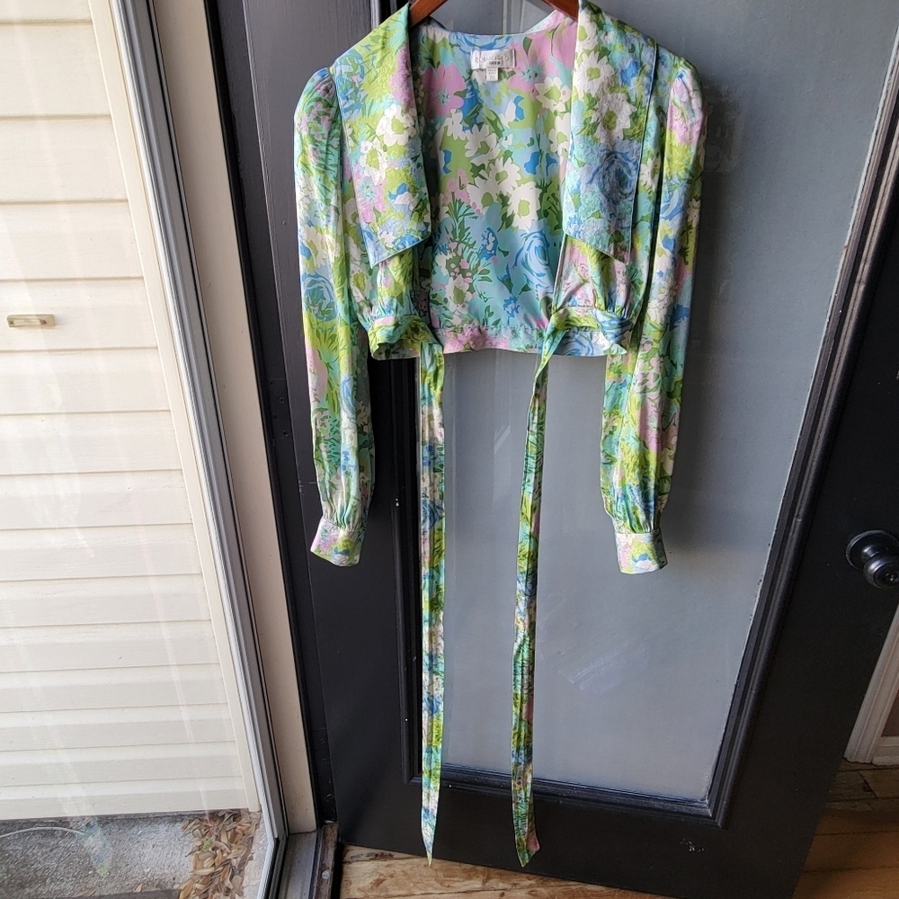 Ronny Kobo Demna Silk Floral Tie-Waist Crop Top Blouse XS Retail $298 Excellent - Picture 13 of 16